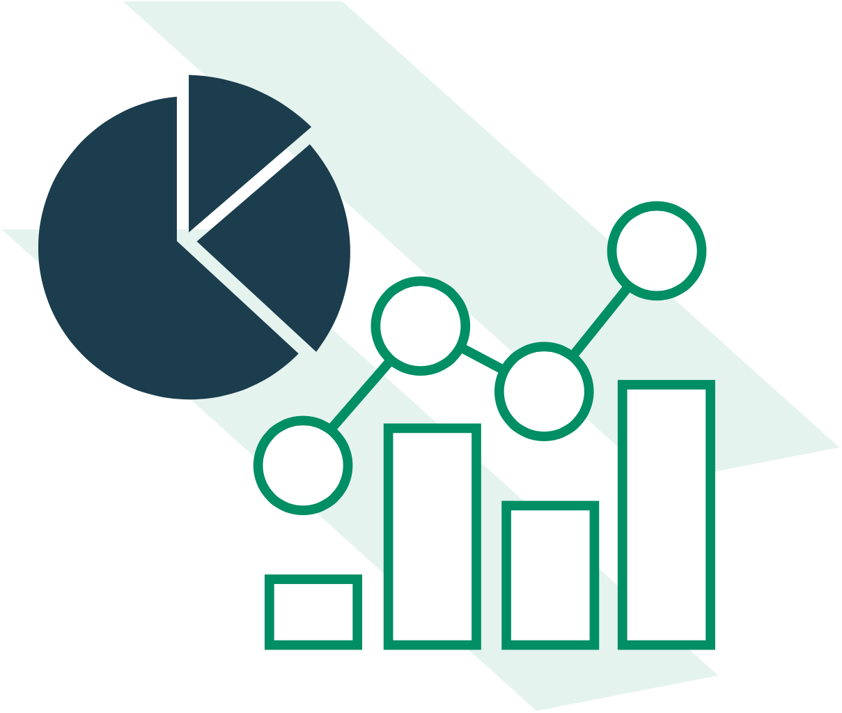 line drawing of a bar chart and a pie chart