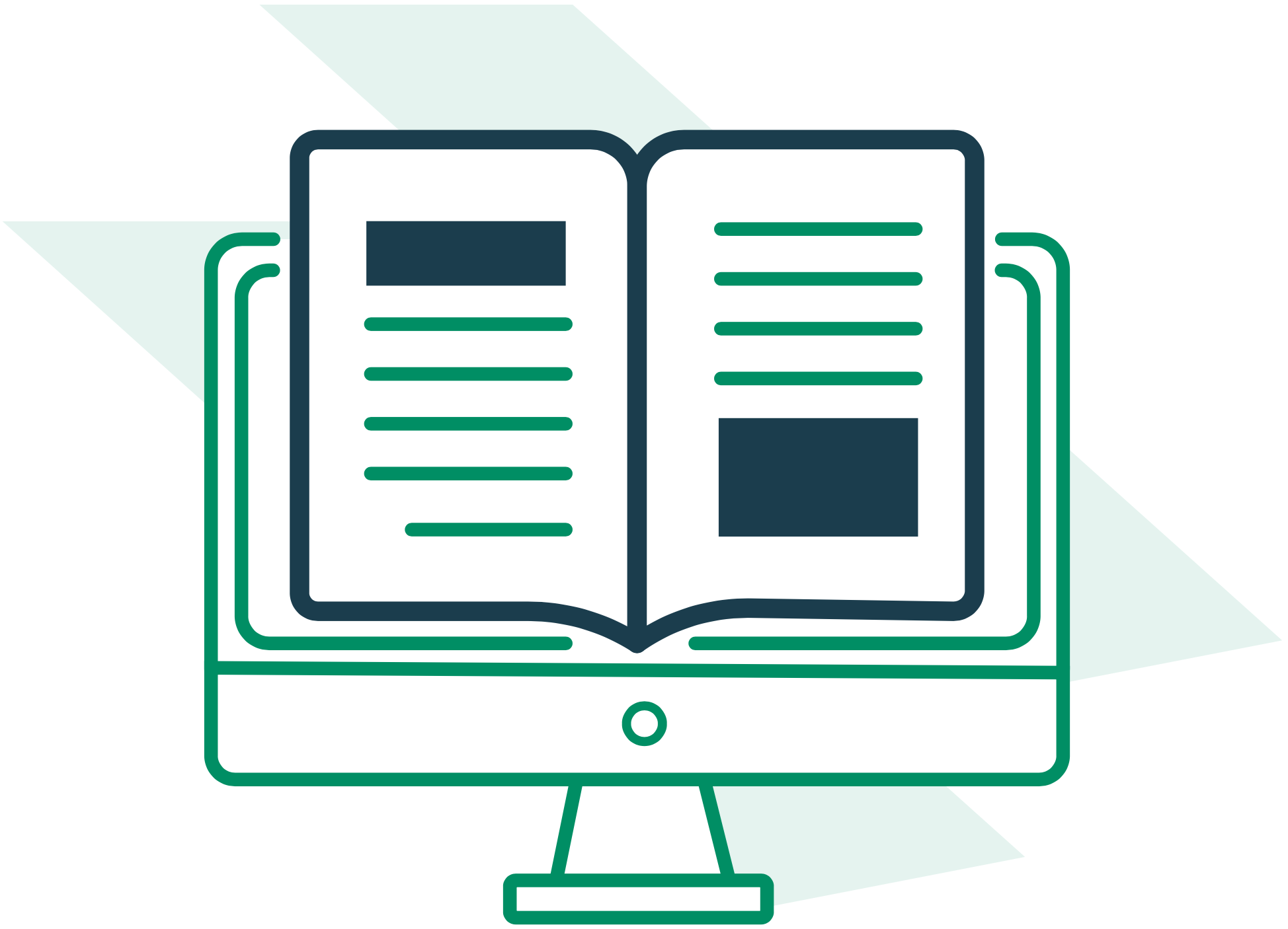 line drawing of computer screen with a book